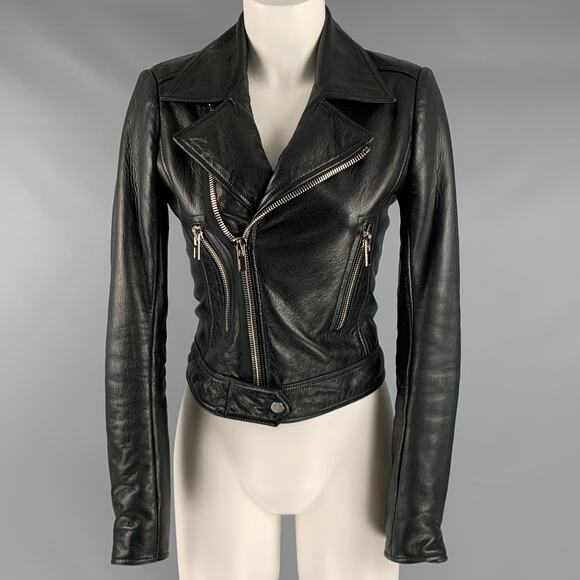 BALENCIAGA Size 4 Black Leather Lamb Skin Motorcycle Jacket - Picture 1 of 5